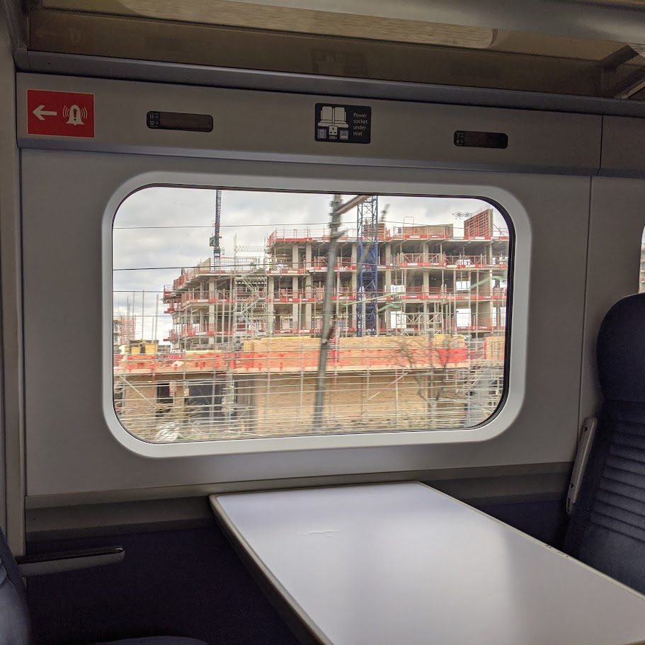 View of new houses under construction from train