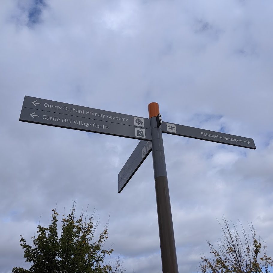Street sign points to local amenities